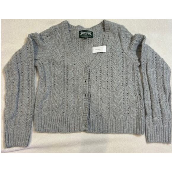 AMERICAN EAGLE Gray Grey Cardigan Chunky Cropped Grandpa Sweater Twee MEDIUM - Picture 1 of 14